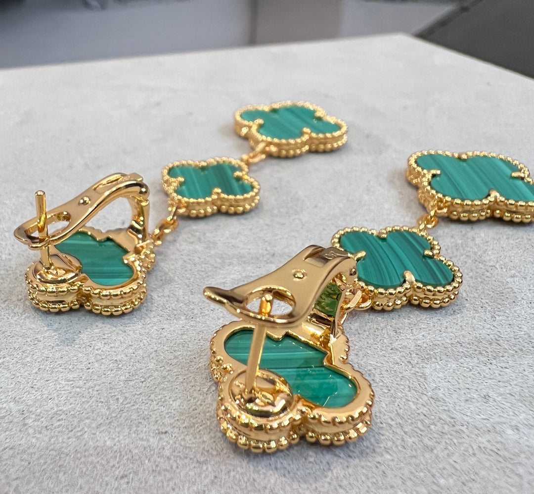 [⭐Maelin]CLOVER MALACHITE 3 MOTIFS GOLD