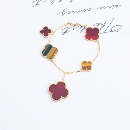 [⭐Maelin]CLOVER BRACELET 5 MOTIFS CARNELIAN TIGER EYE
