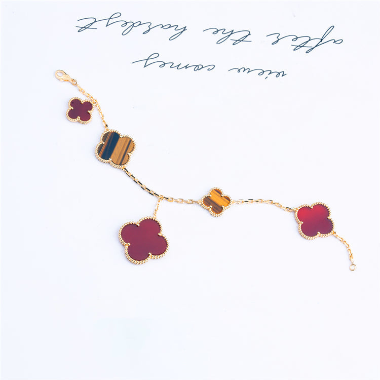 [⭐Maelin]CLOVER BRACELET 5 MOTIFS CARNELIAN TIGER EYE