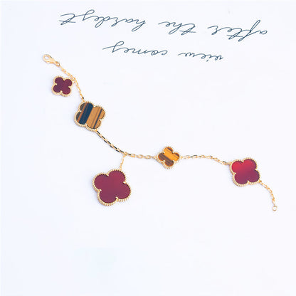[⭐Maelin]CLOVER BRACELET 5 MOTIFS CARNELIAN TIGER EYE