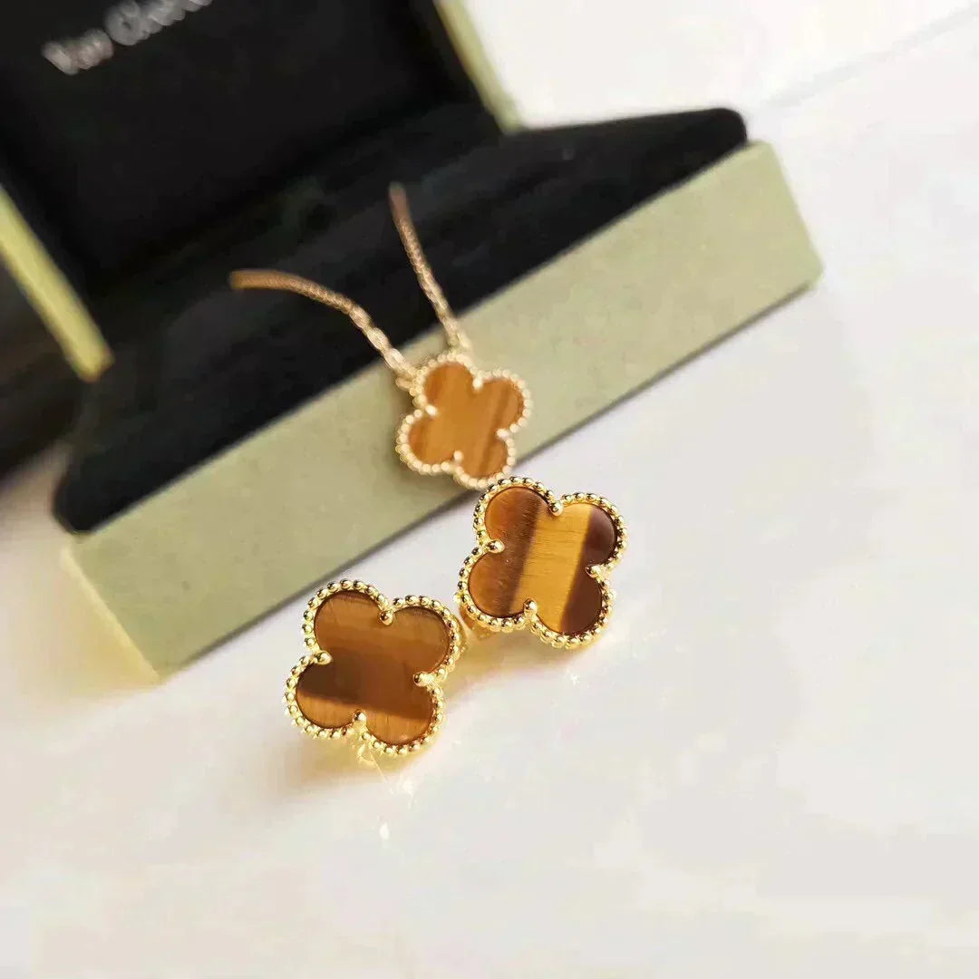 [⭐Maelin]CLOVER MEDIUM 1 MOTIFS TIGER EYE EARRINGS