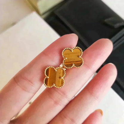 [⭐Maelin]CLOVER MEDIUM 1 MOTIFS TIGER EYE EARRINGS