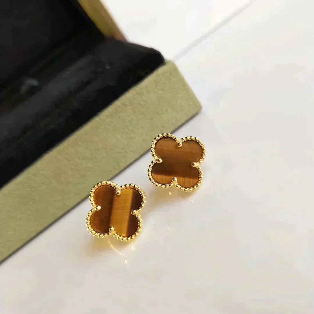 [⭐Maelin]CLOVER MEDIUM 1 MOTIFS TIGER EYE EARRINGS