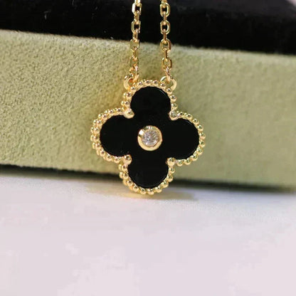[⭐Maelin]CLOVER 15MM DIAMOND ONYX NECKLACE