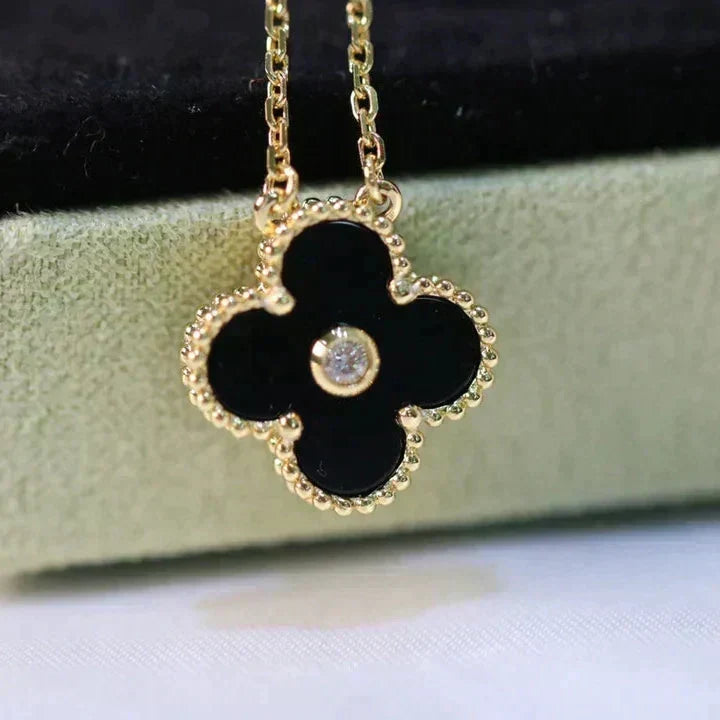 [⭐Maelin]CLOVER 15MM DIAMOND ONYX NECKLACE