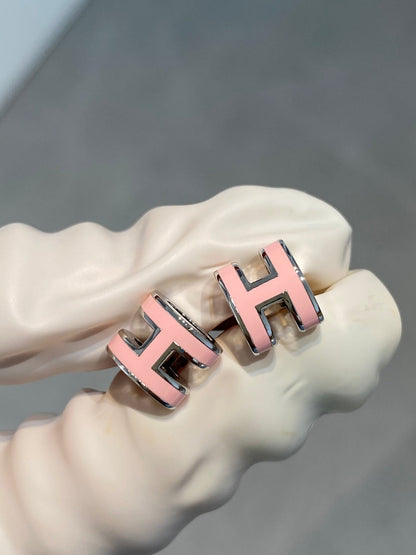 [⭐Maelin]MINI POP H SILVER EARRINGS PINK
