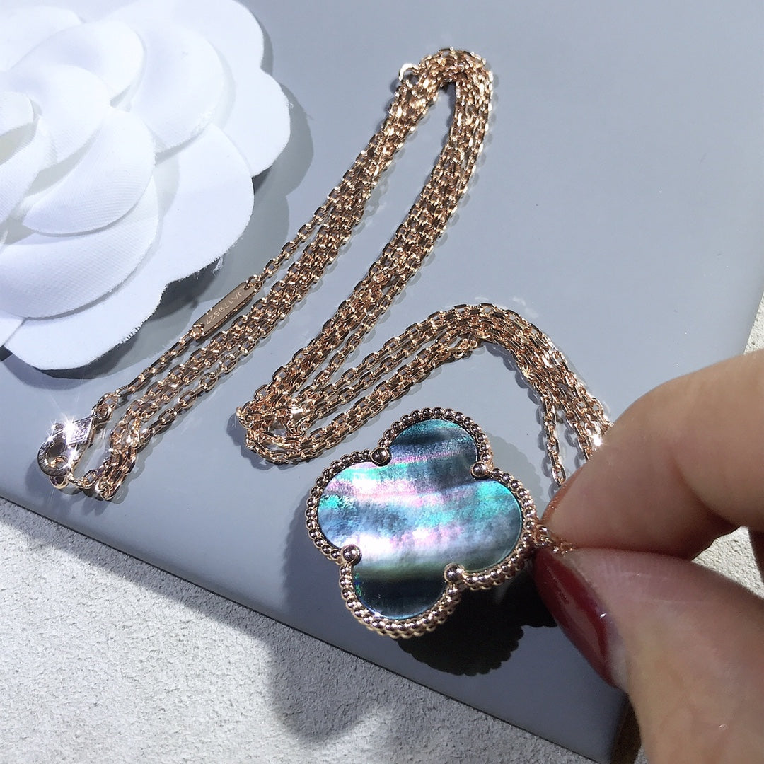 [⭐Maelin]CLOVER 25MM GOLD DARK MOP BIG CLOVER NECKLACE