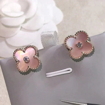 [⭐Maelin]CLOVER MEDIUM 1 MOTIFS  PINK MOP DIAMOND EARRINGS