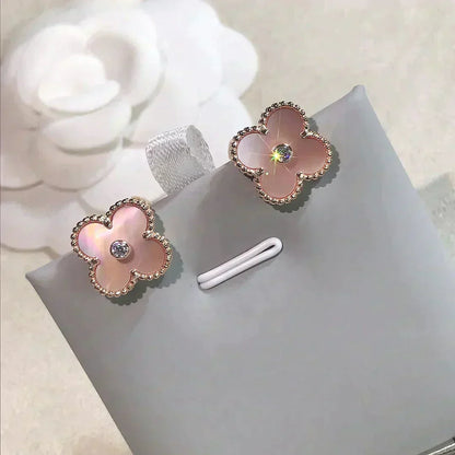 [⭐Maelin]CLOVER MEDIUM 1 MOTIFS  PINK MOP DIAMOND EARRINGS