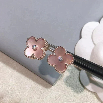 [⭐Maelin]CLOVER MEDIUM 1 MOTIFS  PINK MOP DIAMOND EARRINGS
