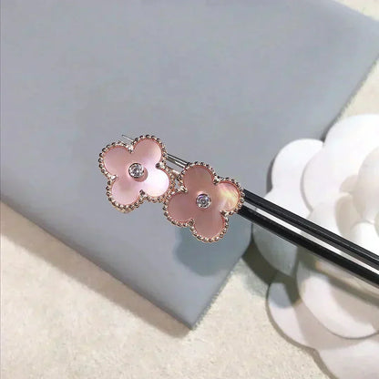 [⭐Maelin]CLOVER MEDIUM 1 MOTIFS  PINK MOP DIAMOND EARRINGS