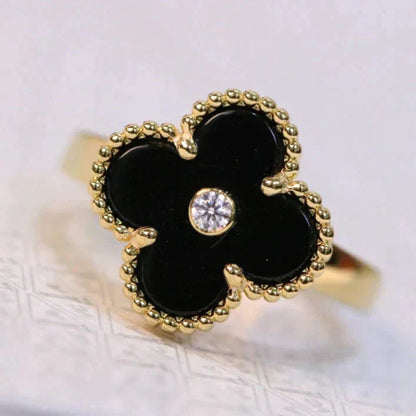 [⭐Maelin]CLOVER ONYX RING GOLD DIAMOND