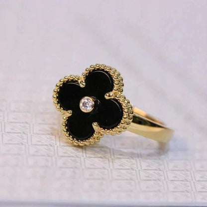 [⭐Maelin]CLOVER ONYX RING GOLD DIAMOND
