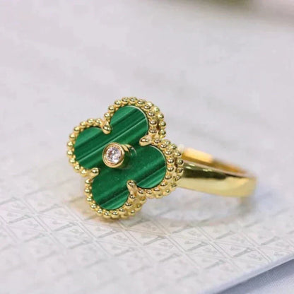 [⭐Maelin]CLOVER MALACHITE RING GOLD DIAMOND