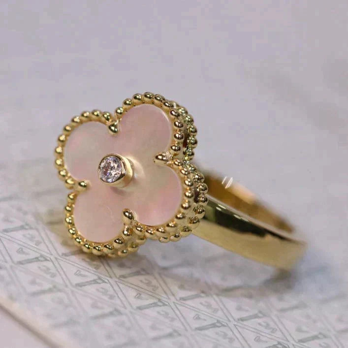 [⭐Maelin]CLOVER PINK MOP RING GOLD DIAMOND
