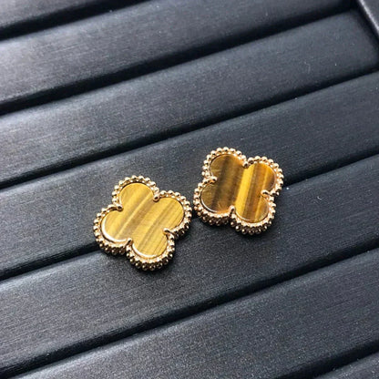 [⭐Maelin]CLOVER MEDIUM 1 MOTIFS TIGER EYE EARRINGS
