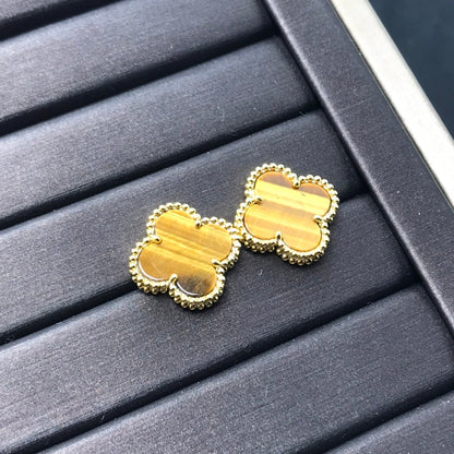 [⭐Maelin]CLOVER MEDIUM 1 MOTIFS TIGER EYE EARRINGS