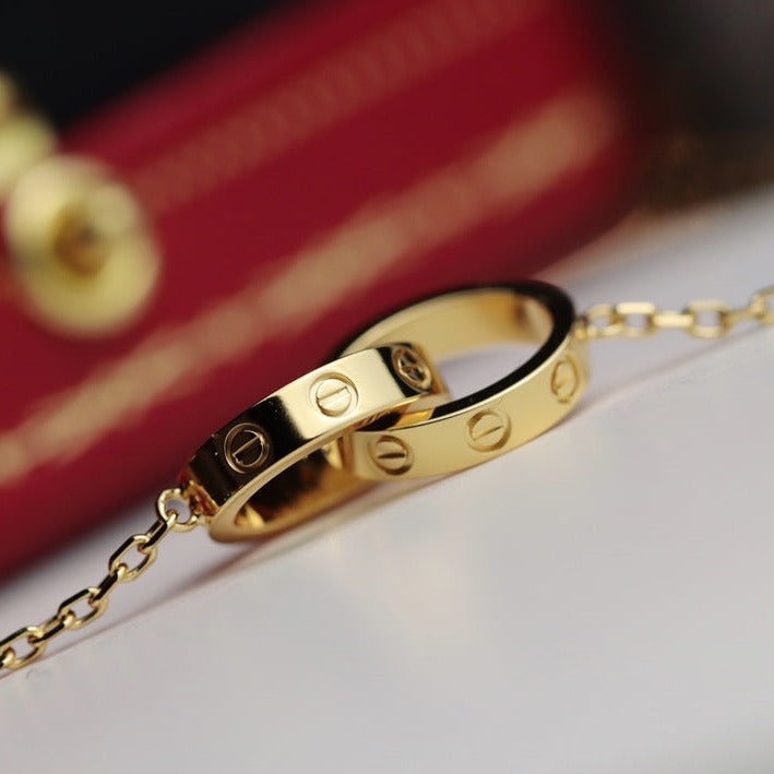 [⭐Maelin]LOVE NECKLACE DOUBLE RING GOLD