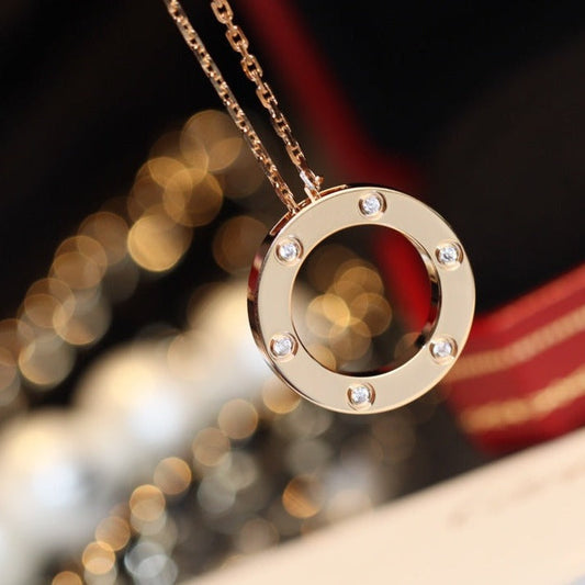 [⭐Maelin]LOVE NECKLACE 16MM 6 DIAMONDS PINK GOLD