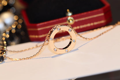 [⭐Maelin]LOVE NECKLACE 16MM 6 DIAMONDS PINK GOLD
