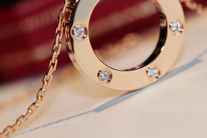 [⭐Maelin]LOVE NECKLACE 16MM 6 DIAMONDS PINK GOLD