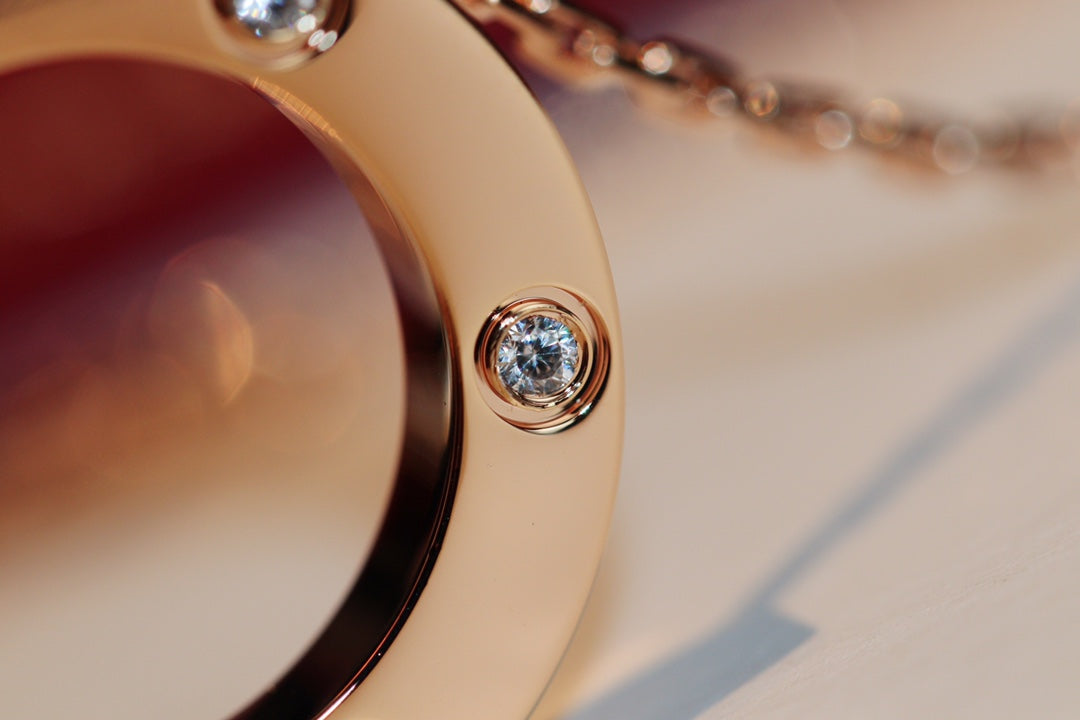 [⭐Maelin]LOVE NECKLACE 16MM 6 DIAMONDS PINK GOLD