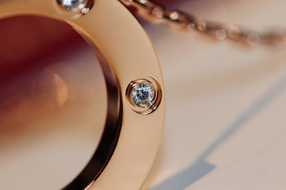 [⭐Maelin]LOVE NECKLACE 16MM 6 DIAMONDS PINK GOLD