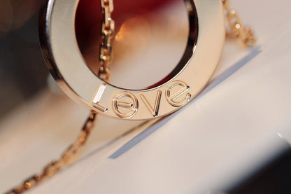 [⭐Maelin]LOVE NECKLACE 16MM 6 DIAMONDS PINK GOLD