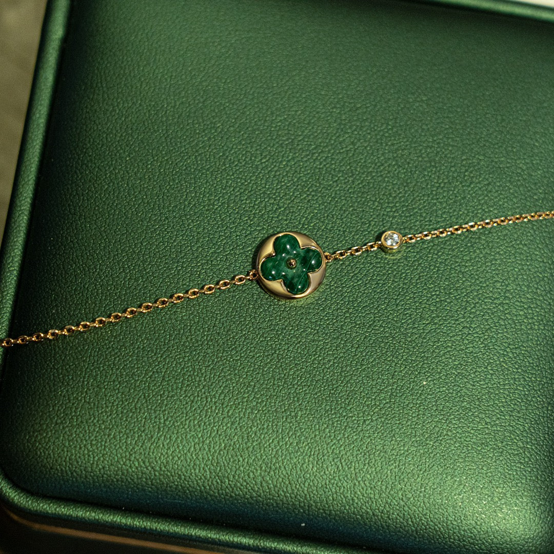 [⭐Maelin]SUN MALACHITE 1 DIAMOND PINK GOLD BRACELET