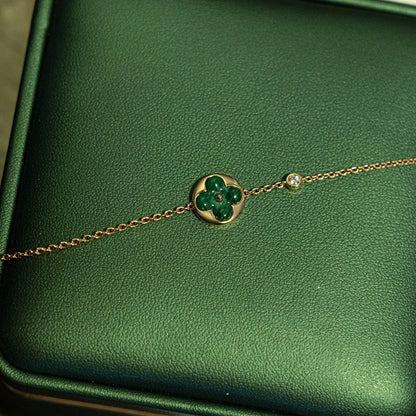 [⭐Maelin]SUN MALACHITE 1 DIAMOND PINK GOLD BRACELET