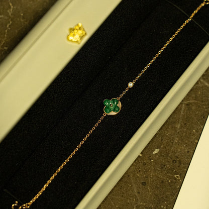 [⭐Maelin]SUN MALACHITE 1 DIAMOND PINK GOLD BRACELET
