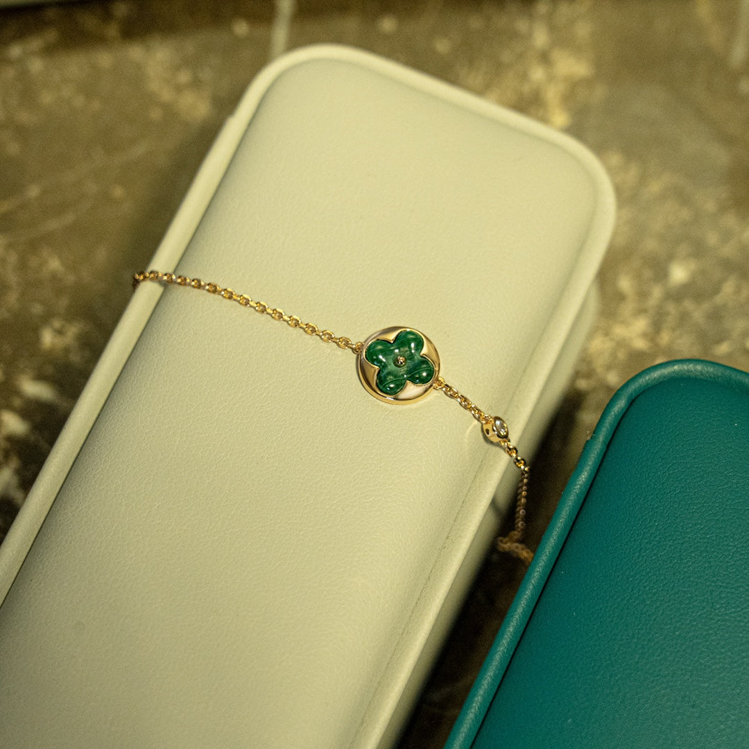 [⭐Maelin]SUN MALACHITE 1 DIAMOND PINK GOLD BRACELET