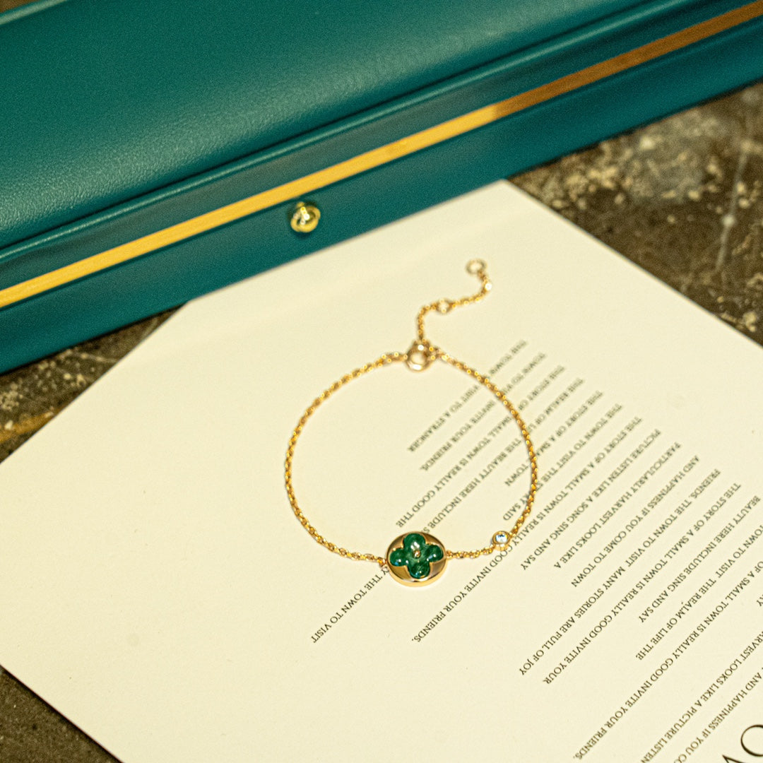 [⭐Maelin]SUN MALACHITE 1 DIAMOND PINK GOLD BRACELET
