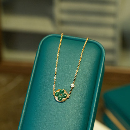 [⭐Maelin]SUN MALACHITE 1 DIAMOND PINK GOLD BRACELET