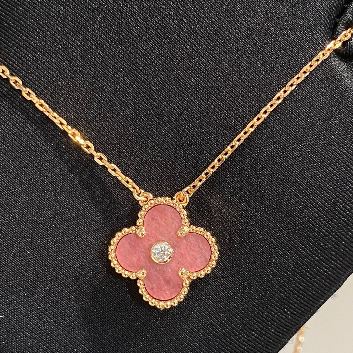 [⭐Maelin]CLOVER 15MM DIAMOND RHODONITE NECKLACE