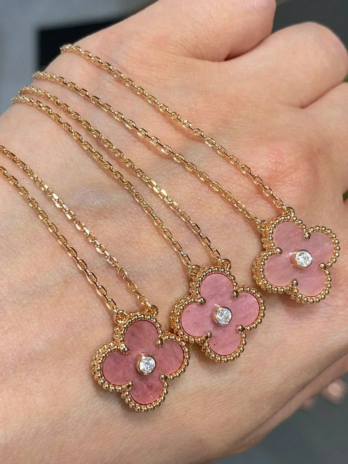 [⭐Maelin]CLOVER 15MM DIAMOND RHODONITE NECKLACE