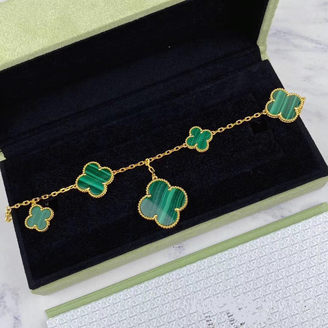[⭐Maelin]MAGIC CLOVER MALACHITE GOLD BRACELET 5 MOTIFS