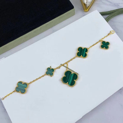 [⭐Maelin]MAGIC CLOVER MALACHITE GOLD BRACELET 5 MOTIFS