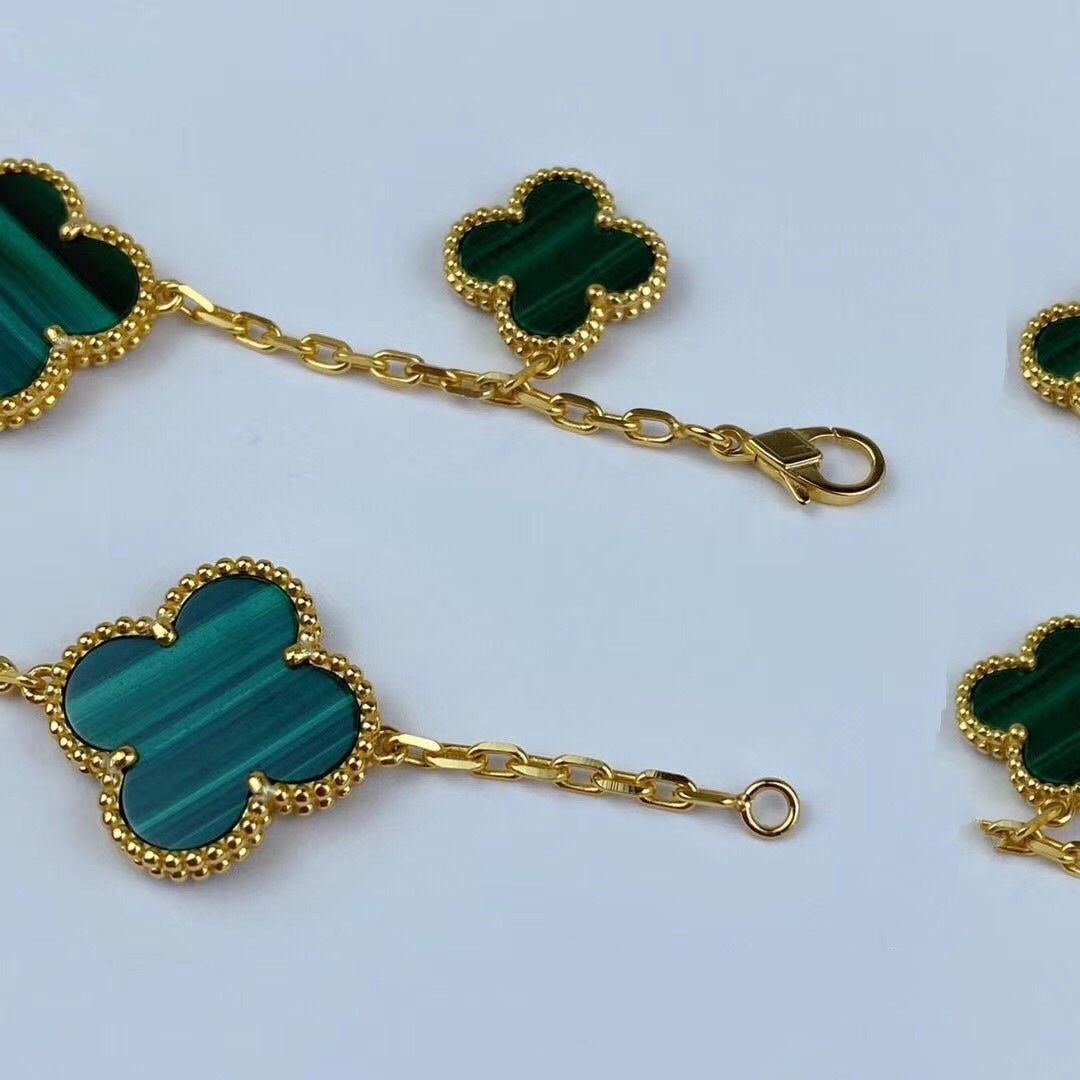 [⭐Maelin]MAGIC CLOVER MALACHITE GOLD BRACELET 5 MOTIFS