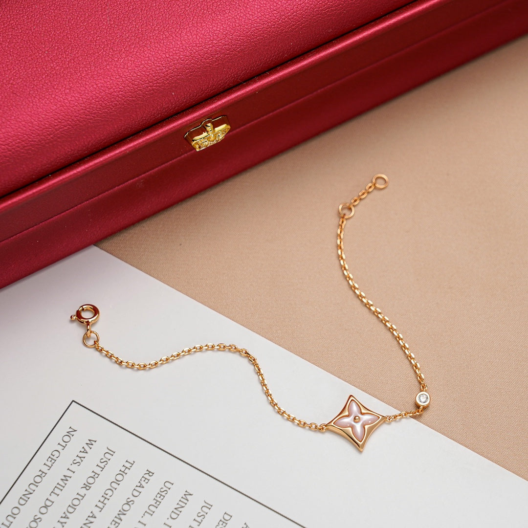 [⭐Maelin]STAR 1 DIAMOND PINK GOLD BRACELET