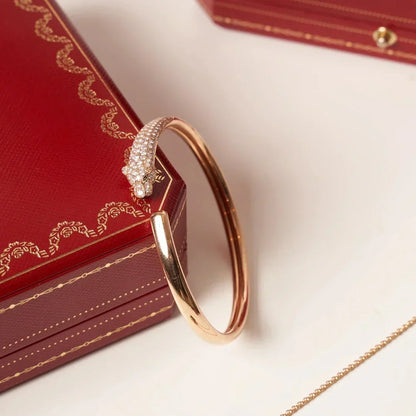 [⭐Maelin]PANTHERE HALF DIAMOND OPEN BRACELET