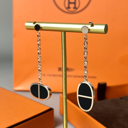 [⭐Maelin]CHAINE VERSO BLACK CERAMIC EARRINGS