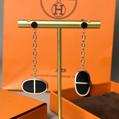 [⭐Maelin]CHAINE VERSO BLACK CERAMIC EARRINGS