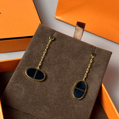 [⭐Maelin]CHAINE VERSO BLACK CERAMIC EARRINGS