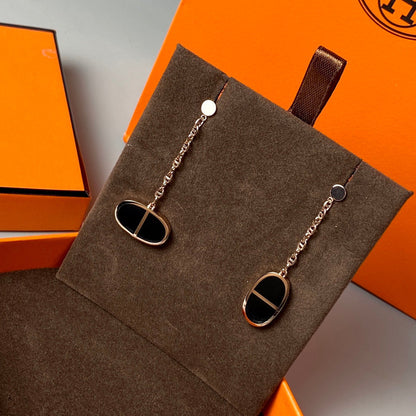 [⭐Maelin]CHAINE VERSO BLACK CERAMIC EARRINGS