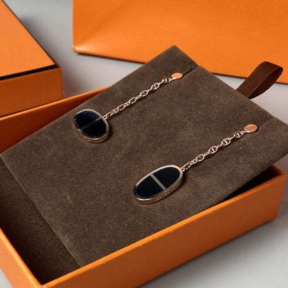 [⭐Maelin]CHAINE VERSO BLACK CERAMIC EARRINGS