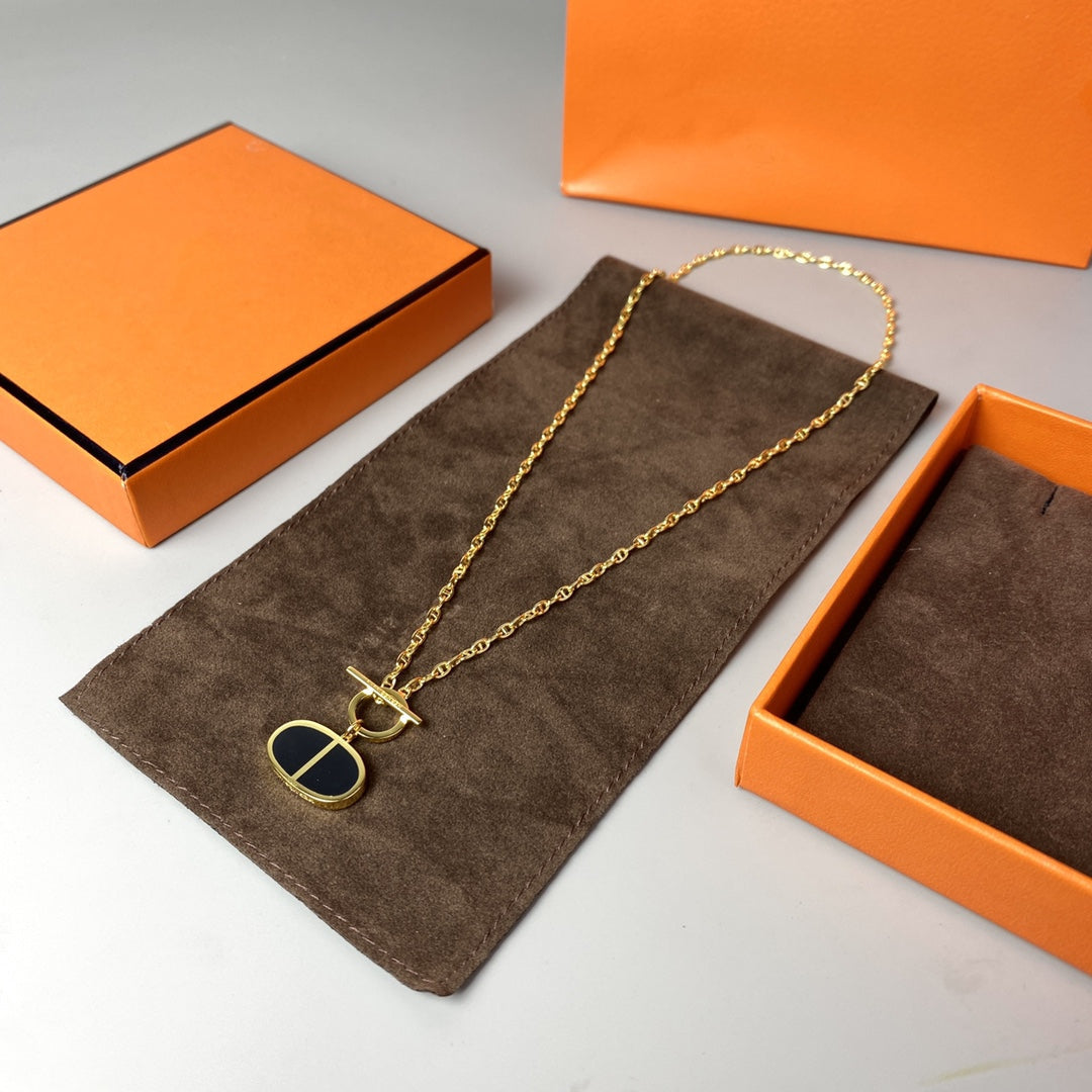 [⭐Maelin]CHAINE VERSO BLACK CERAMIC NECKLACE