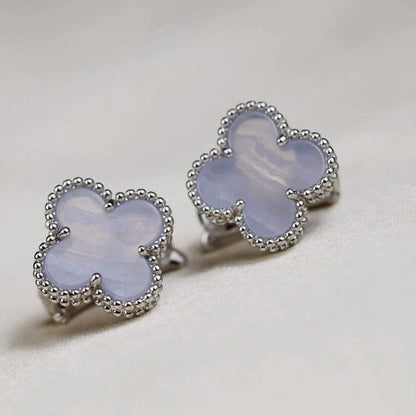 [⭐Maelin]CLOVER MEDIUM 1 MOTIFS  WHITE MOP EARRINGS SILVER