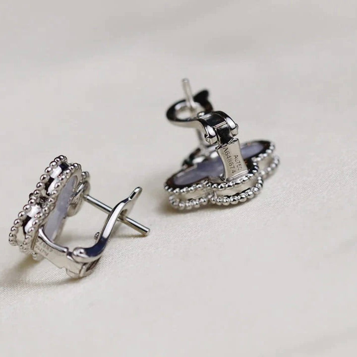 [⭐Maelin]CLOVER MEDIUM 1 MOTIFS  WHITE MOP EARRINGS SILVER