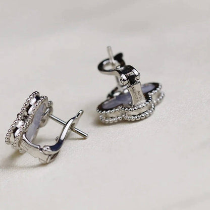 [⭐Maelin]CLOVER MEDIUM 1 MOTIFS  WHITE MOP EARRINGS SILVER